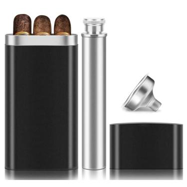 Imagem de wanbro Estojo De Charutos Aço Inoxidável Com Cantil Removível, Tubo Suporte 2 Peças, Estojos Viagem, Acessórios Para Charutos, Presente Natal Mulheres E Homens