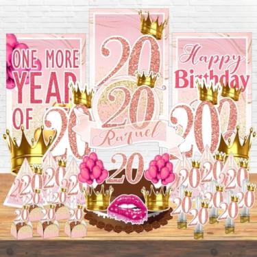 Imagem de Kit Festa Aniversário Personalizado 15 18 20 30 40 50 60 70 Anos Idades - Decoração Lembrancinha (20 Anos- ROSA,Kit + Vela Aniversário)