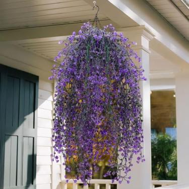 Imagem de 1 peça de plantas artificiais videira folhas verdes falsas hera artificial sala de casa jardim exterior decoração de casamento 80 cm (Roxo)