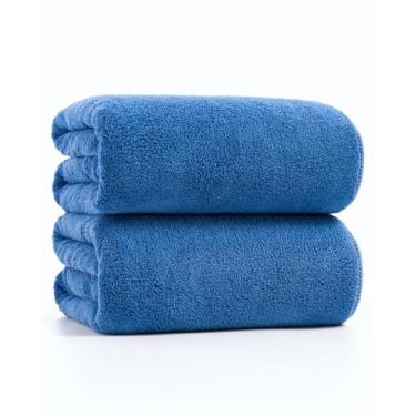Imagem de sakano Conjunto de toalhas de banho de 2 peças - lençóis de banho de microfibra ultra macios, altamente absorventes e de secagem rápida, para academia, spa e salão de beleza, azul, 71 x 139 cm