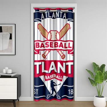 Imagem de jejeloiu Cortina de porta de beisebol para privacidade de porta Atlanta capa de armário de beisebol cortina divisória de quarto de cidade 150 x 203 cm tratamentos de janela de sala de estar