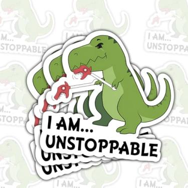 Imagem de Adesivo T-Rex I Am Unstoppable (3 peças) - Decalque de vinil de dinossauro hilário para carros, laptops, caixas de ferramentas e mais - Adesivo engraçado de trocadilho - 7,6 cm
