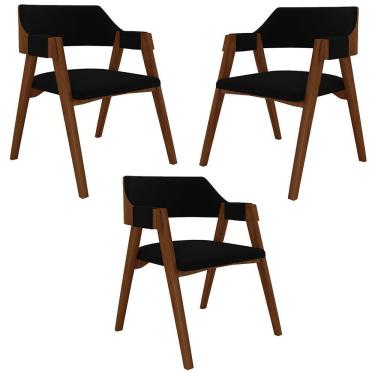 Imagem de Kit 3 Cadeiras Sala De Jantar E Jogos Carteados Madeira Maciça Poker Veludo Preto-imbuia G42 - Gran Belo