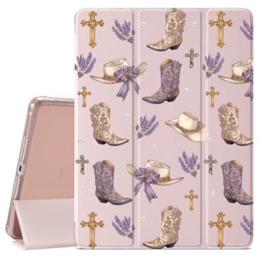 Imagem de VibrantFruitique Capa retrô caubói ocidental para iPad Pro 13 polegadas (M4) 2024 capa para botas lavanda 2024, suporte para lápis, traseira de TPU macio transparente e capa com suporte de três dobras