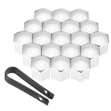 Imagem de PATIKIL Tampas de parafuso de tampa de porca de roda de 17 mm, pacote com 20 capas universais de porca de pneu de carro com pinças para vários carros, caminhões, SUV, ATV, RVs, prata