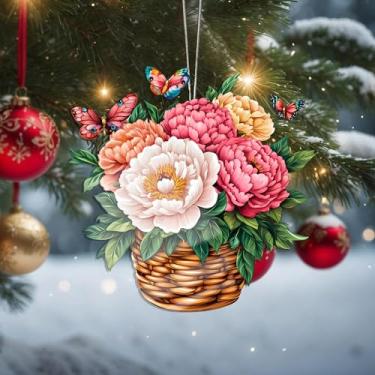 Imagem de Enfeites de Natal para pendurar, decoração de férias, decoração de flores acrílicas, decoração de interiores de carro, enfeite de árvore de Natal, artesanato para pendurar, colecionáveis, para