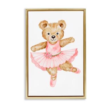 Imagem de Stupell Industries Arte de parede em tela flutuante preta com urso de pelúcia bailarina, design de Amy Hall, 78 x 53 cm