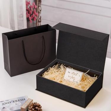 Imagem de Caixas de presente magnéticas com tampas para presentes, Caixa de armazenamento retangular dobrável, para pedidos de damas de honra, aniversários e casamentos,Black 5 packs,11x7.9x3.5inch