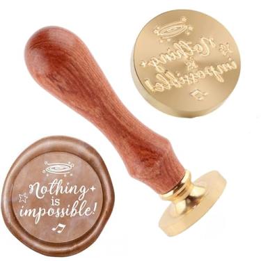 Imagem de Carimbo de lacre de cera Word Nothing is Impossible Cabeças de latão e um cabo de madeira para decorar convites de festa de Natal de Halloween, embalagem de vinho, cartões comemorativos, presentes