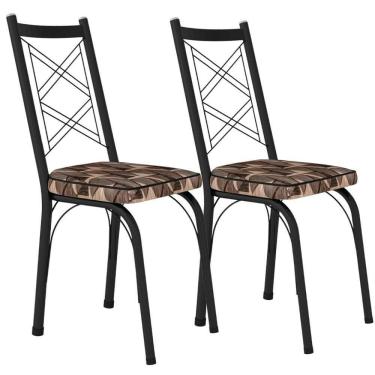 Imagem de Kit 2 Cadeiras Tubular Europa 143 Preto Assento Mosaico Artef Mosaico Palha