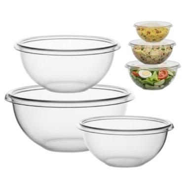 Imagem de Kit Jogo 3 Potes Tigela Acrílico Cumbuca Transparente Tipo Cristal Com