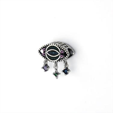 Imagem de Berloque Olho Grego Esmaltado com Gotinhas De Zircônias Prata 925