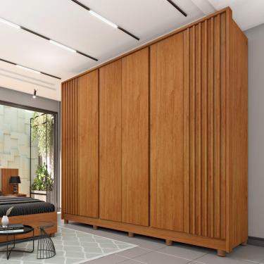 Imagem de Roupeiro Barcelona Ripado Com Pés 6 Portas Tcil Cinamomo