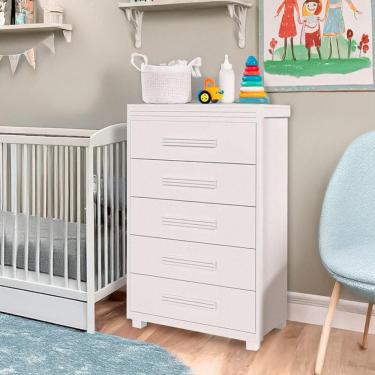 Imagem de Cômoda Para Quarto Infantil 5 Gavetas Grande Branco