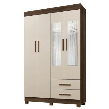 Imagem de Guarda Roupa Leblon 4 Portas 2 Gavetas 5 Prateleiras Imbuia Off