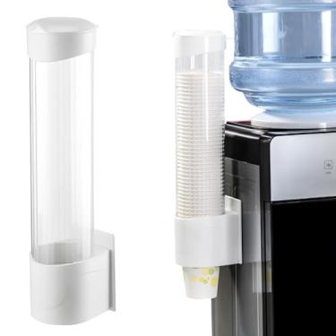 Imagem de Dispensador de copos de papel para montagem na parede, organizador de copos tipo puxador para copos de 85 a 185 g, suporte à prova de poeira para refrigeradores de água, ideal para escritórios e
