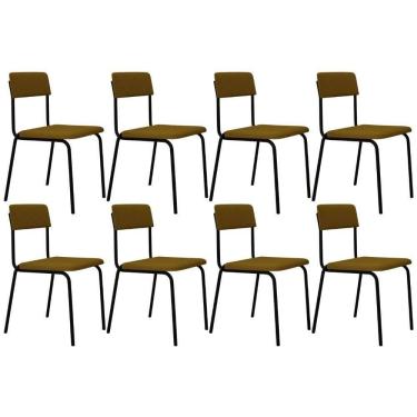 Imagem de Kit 08 Cadeiras Estofada Para Sala De Jantar Sense Preto C01 Linho Mostarda - Lyam Decor