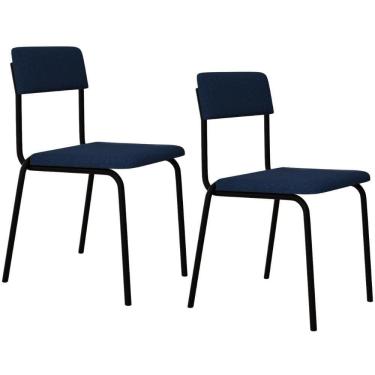 Imagem de Kit 02 Cadeiras Estofada Para Sala De Jantar Sense Preto C01 Linho Azul - Lyam Decor
