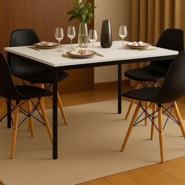 Imagem de Conjunto Mesa De Jantar Retangular 120x80cm Com 4 Cadeiras Eames Pretas – Tampo Branco