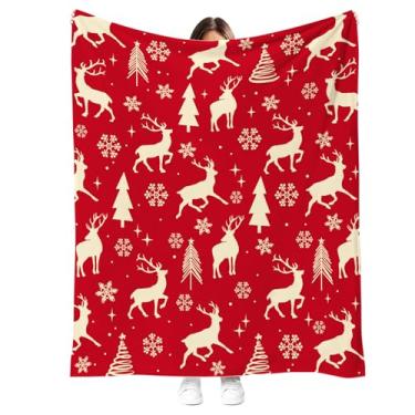 Imagem de Cobertor de rena de Natal, clássico vermelho inverno chalé colcha padrão flanela macia cobertor de férias aconchegante para sofá-cama, cadeira, sofá, presente de Natal, decoração de casa de fazenda