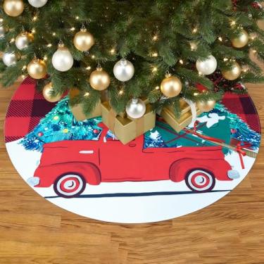 Imagem de Saia de árvore de Natal 121 cm, saia xadrez de búfalo vermelho e preto, tapete de árvore de Natal de inverno para decoração interna e externa (grande)