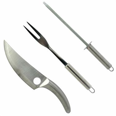 Imagem de Kit Churrasco 3 Peças Faca Garfo Chaira Aço Inox Presente