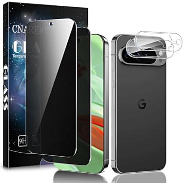 Imagem de Cnarery Pacote com 2 + 2 protetores de tela de privacidade para Google Pixel 9, protetor de tela de vidro temperado antiespião e protetor de lente de câmera [fácil instalação]