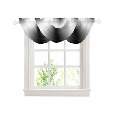 Imagem de Canguru de cachoeira ombré preto e branco para janelas, cortinas de saia transparente de cozinha gradiente preto moderno, arte abstrata, bolso para varão elegantes para sala de estar, quarto, 120 x 98