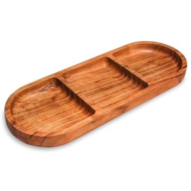 Imagem de Bandeja de servir de madeira feita à mão com 3 seções – Prato de madeira de acácia premium para lanches, aperitivos e condimentos – 40,6 cm x 23 cm tábua de charcutaria rústica Chrsitmas, Ano Novo