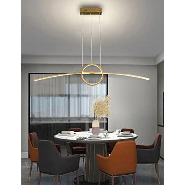 Imagem de Luminária pendente LED para mesa de jantar, sala de estar, com intensidade regulável, 34W, controle remoto, design curvo, altura ajustável de 120cm, lustre para sala de jantar, cozinha e esc
