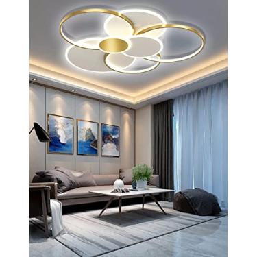 Imagem de Luminária de teto LED dimerizável em formato de anel, moderna e criativa para sala de estar, com controle remoto, em acrílico, 2800K-6000K, ideal para mesa de jantar, quarto ou ambientes int