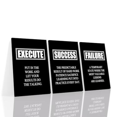 Imagem de Arte de parede inspiradora com citação de sucesso, pintura em tela, decoração motivacional, imagem de definição de falha de execução, 3 peças, impressão de pôster preto positivo, arte emoldurada para