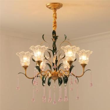 Imagem de Lustre Pastoral Francês American Flower Creativite para Sala de Estar, Restaurante, Quarto, Villa, Café, Loja de Roupas e Casa - Luminária Pendente LED Decorativa (IA 6 Lâmpadas)