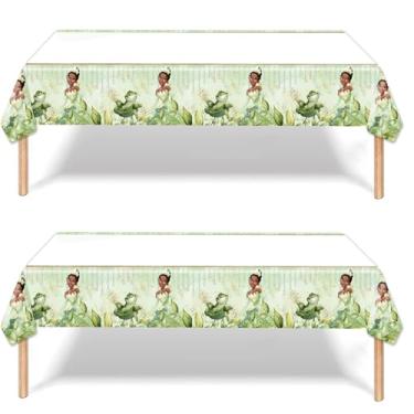 Imagem de Zaprosze 2 pacotes Tiana Pricess Toalha de mesa descartável, artigos de festa de aniversário e decorações para crianças, meninos, chás de bebê, mesas retangulares 187 x 106 cm (verde10)