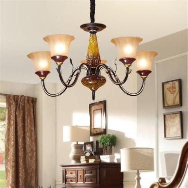 Imagem de Lustre de luxo europeu para sala de estar, estilo retrô americano, em cerâmica, para restaurante, quarto, escritório, hotel, casa de campo ou café, com 5 lâmpadas LED.