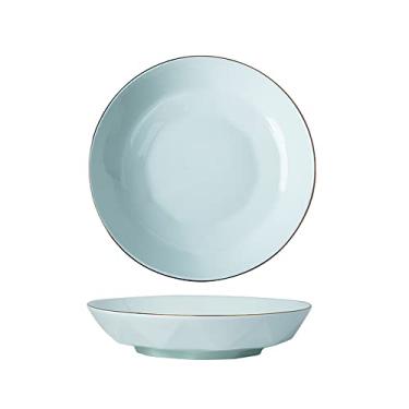 Imagem de Série Polígono de 20 cm Design Geométrico Cerâmica Salada/Massa/Fruta/Aperitivo/Pratos de Sobremesa Pratos de Natal Pratos de Jantar de Natal - Conjunto de 2 Pratos de Jantar Azul Claro (Cor: Azul