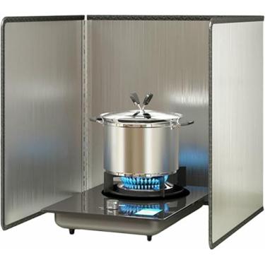 Imagem de HYUIO Protetor contra respingos de frigideira, protetor contra respingos de aço inoxidável dobrável em 3 lados, fundo de aço inoxidável para fogão, protetor contra respingos de óleo, protetor contra