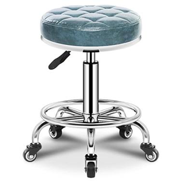 Imagem de Banqueta giratória ajustável em altura para salões de beleza, cadeira redonda com rodinhas de couro PU para trabalho, SPA, loja, salão, bancos, com rodas, cadeira de escritório, bege (verde)
