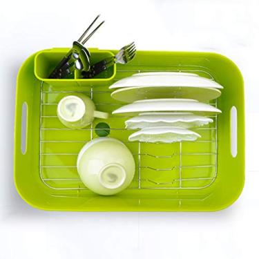 Imagem de JYXYXSCP Rack de drenagem verde, escorredor de pratos de plástico, rack de armazenamento de bancada de cozinha, 44,7 × 32,7 × 15,6 cm