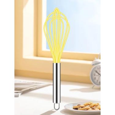 Imagem de Batedor de silicone de 25 cm, batedor de silicone de cozinha para cozinhar sem arranhões, ferramenta de cozimento resistente ao calor, fio de metal, batedor de aço inoxidável, batedor de pão de ovo