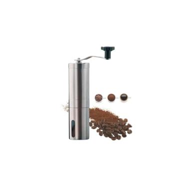 Imagem de Moedor de Café Manual Portátil em Aço Inox e Acrílico, 16cm x 5cm, Desmontável, Ajuste de Moagem Fina ou Grossa, com Manivela Removível