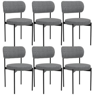 Imagem de Kit 06 Cadeiras Estofadas Para Sala De Jantar Louvre L02 Pied Poule - Lyam Decor