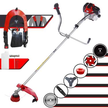 Imagem de Roçadeira Profissional Completa Toyama RT52-L À Gasolina 2 Tempos 52cc 2HP de Potência Alta Rotação Com Carretel de Nylon + Kit 5 Lâminas de Cortes