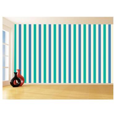 Imagem de Papel De Parede 3D Sala Listras Verde Bege Azul 3,5M Lst48 - Você Deco