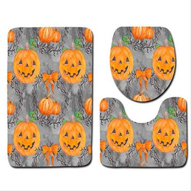 Imagem de Tapete de banheiro de três peças para Halloween, chuveiro, tapete de banheira decorativo de desenho 3D e tapete macio para assento de vaso sanitário, cobertor de banho antiderrapante