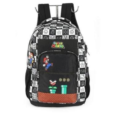 Imagem de Mochila de Costas Luxcel Super Mário Quadriculada Preto-Masculino