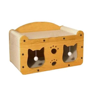 Imagem de Whtkoph Casinha de Papelão para Gatos com Bola de Pescoço, Dupla Camada, Multifuncional, Arranhador, Moedor de Garras para Gatos Brincarem de Casinha