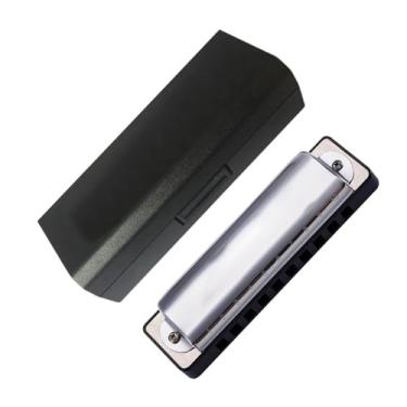 Imagem de Gaita diatônica profissional toca harmônica 10 furos blues harpa iniciante preto prata combinação avançada (cor: F)