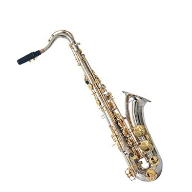 Imagem de Saxofone profissional B Flat White Nickel Body Gold Key Tenor Saxofone Niquelado Processo de Reforço de Baixo Tipo Latão Sax Kit para iniciantes