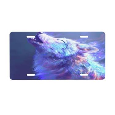 Imagem de Placa de licença animal colorida lobo para frente do carro placas de carro alumínio metal adequado para caminhão, placa de porta de carro, bar, café, acessórios automotivos para homens e mulheres 15 x